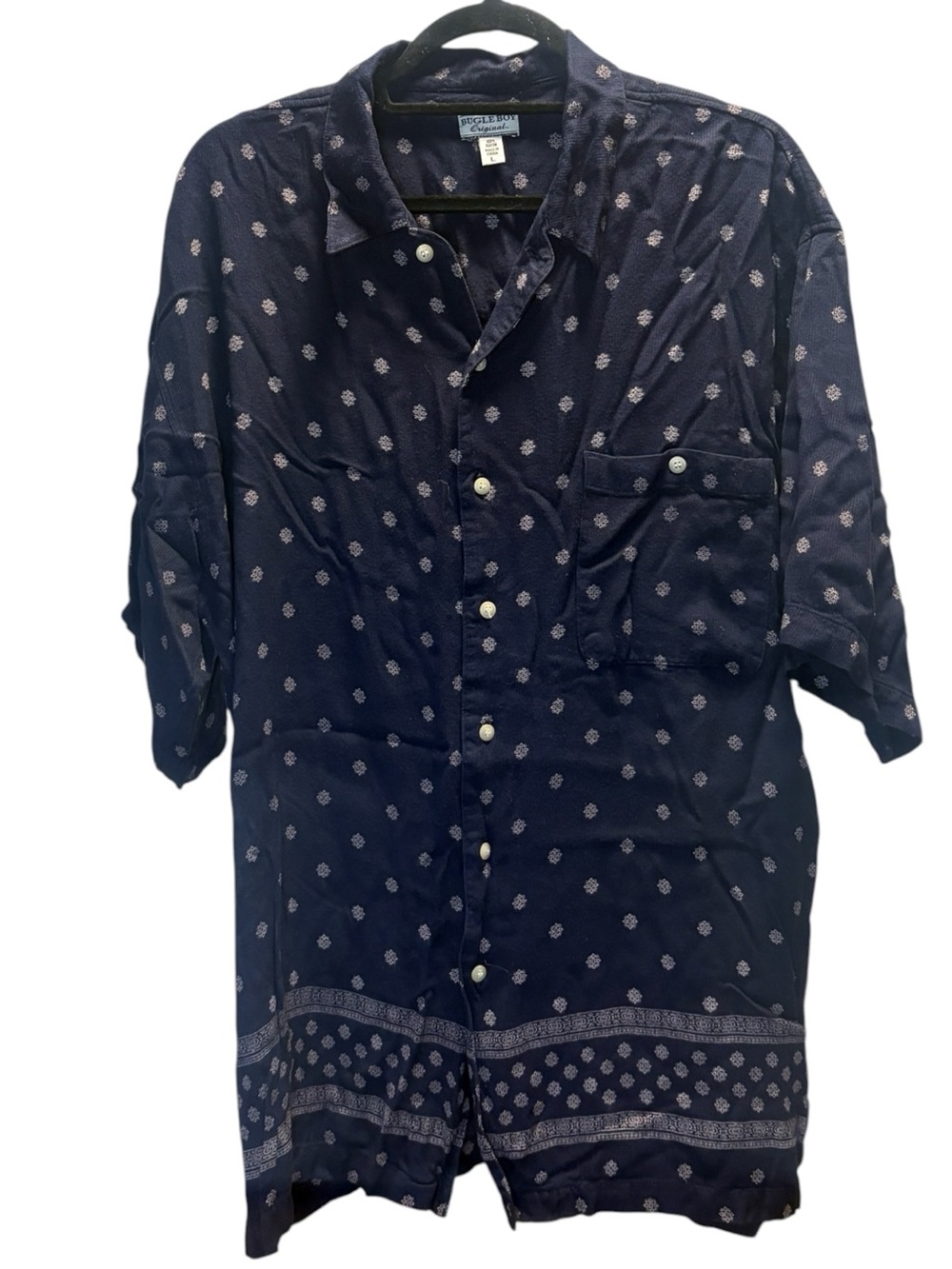 Bugle Boy Navy Short-Sleeve Button-Down Shirt with Microprint
